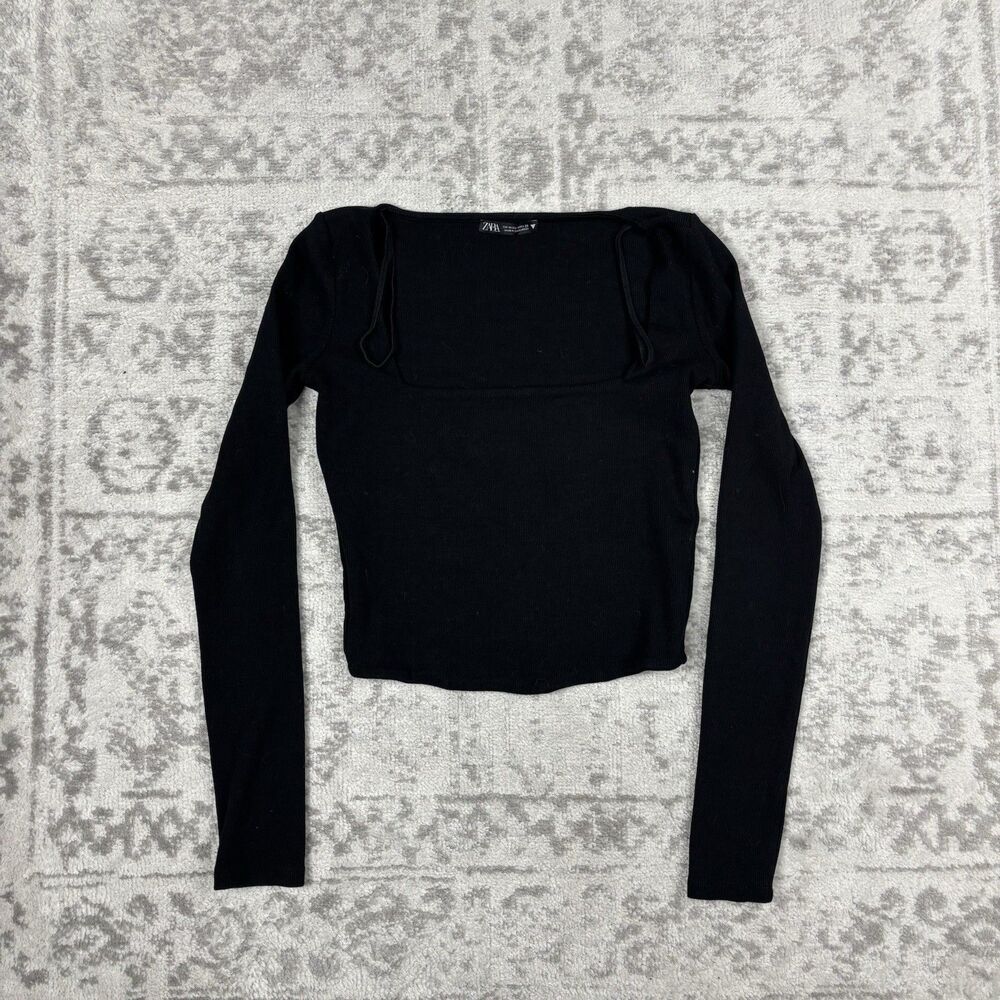 Zara Crop Top Black Ribbed Y2K Style Retro Midriff Basic Size Medium